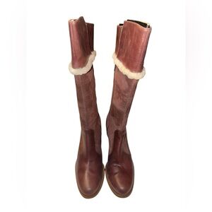 UGG Raya EUC Tall Shearling Trim Wood Heel Burgundy Boots. Size 11US Eu42